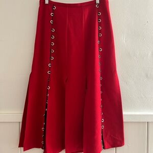 NWT- Beatrice B for Anthropologie Flounced Embellished Midi Skirt RED, size 6